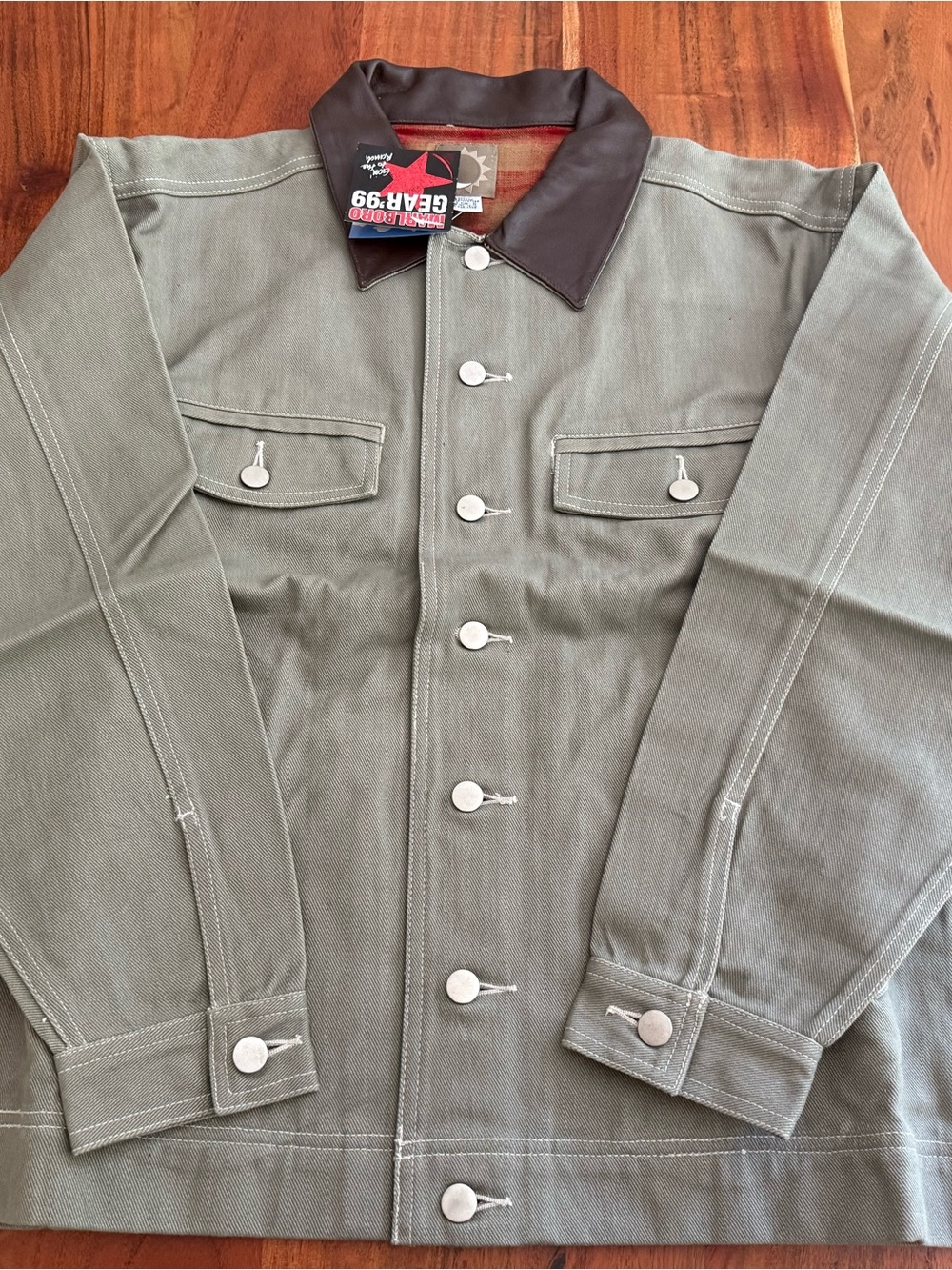 Marlboro Vintage Chore Jacket Rancher Blanket Lined Leather Collar Men sm90s NWT